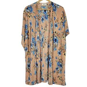 Frumos Women's Made in USA Open Long Kimono Floral Pattern Pleated Texture Sz 2x